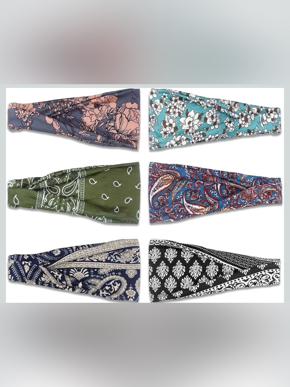 NWT Pack of 6 Ivaryss Boho Floral Wide Nonslip Fabric Headbands